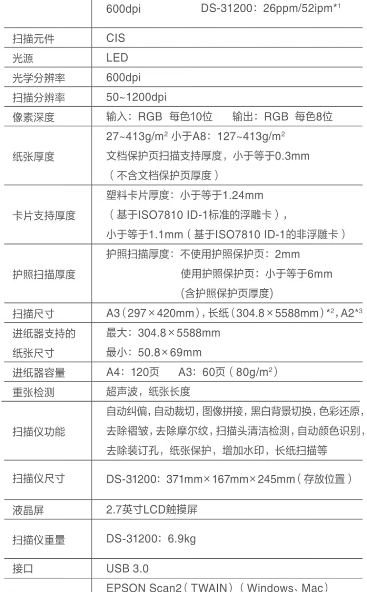 愛普生（EPSON）DS31200 掃描儀 A3高速彩色 自動雙面連續(xù)