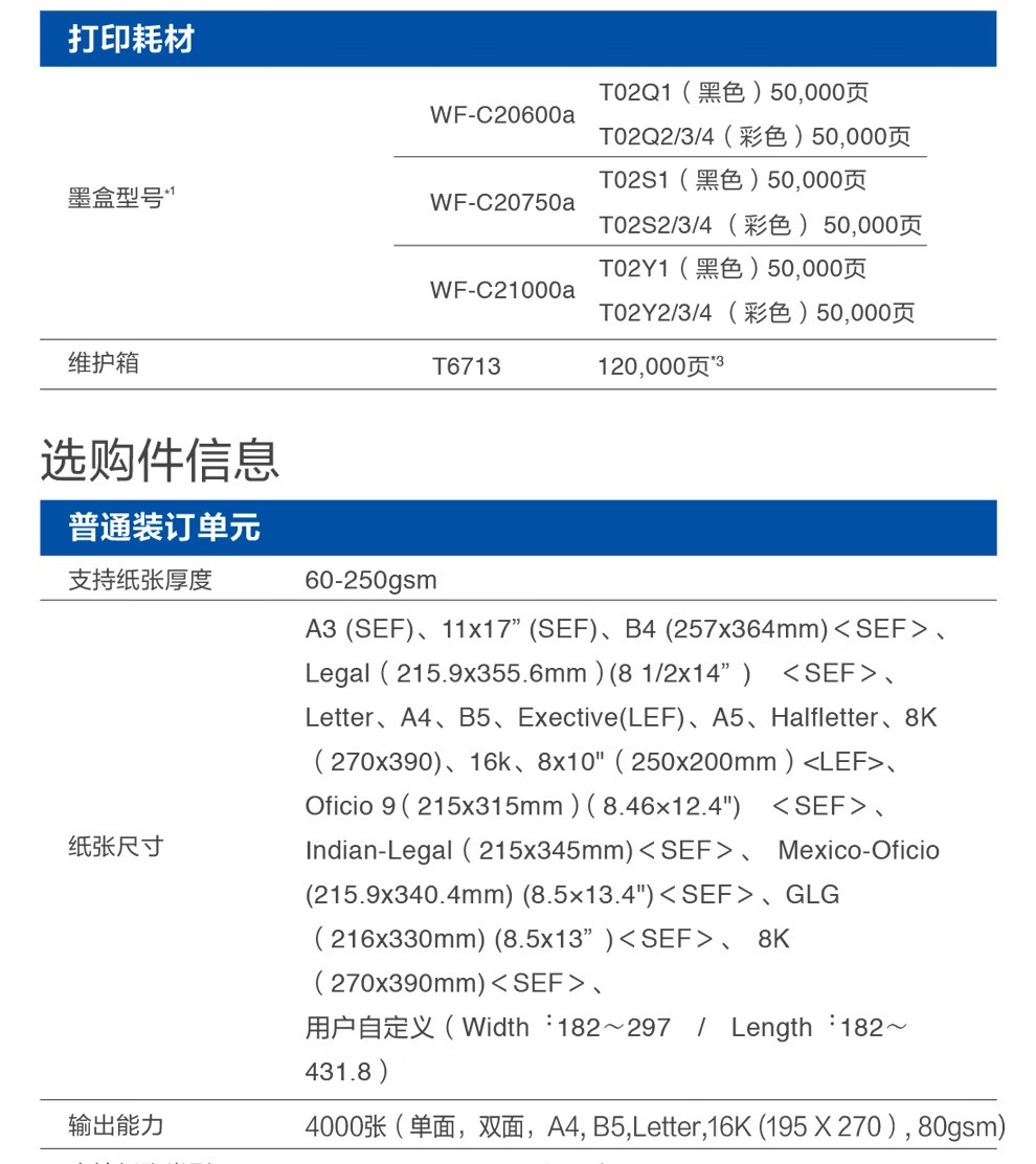 愛普生 Epson WF-C20750C A3企業(yè)級墨倉式 陣列復(fù)合機 彩色一體機